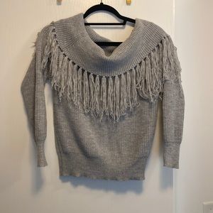 Off shoulder fringe sweater